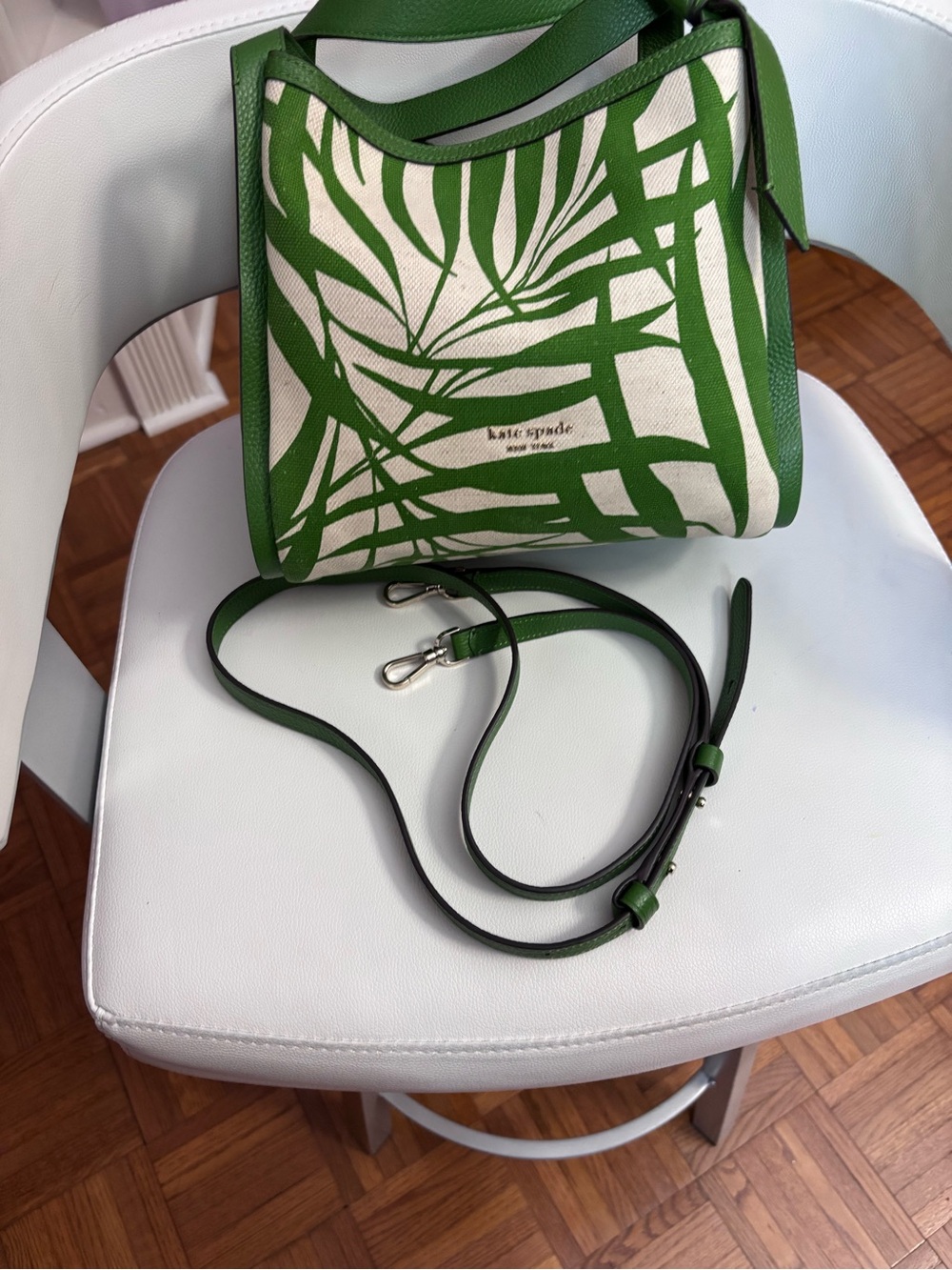 kate spade Green and Cream Palm-Print Shoulder Bag